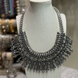 Statement Necklace Silver Tone Bib Collar Jewelry Chunky heavy